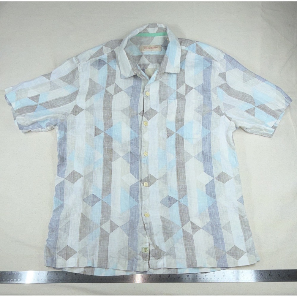 Tommy‎ Bahama Men's L Linen Geometric SS Button-Up Point Collar multicolor